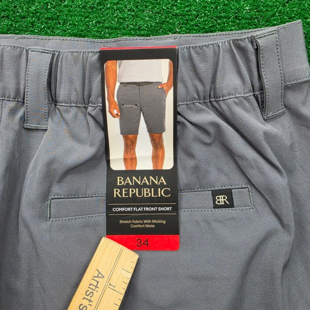 Banana Republic Comfort FlatFront Stretch Golf Shorts Mens 34 Gray Casual NWT